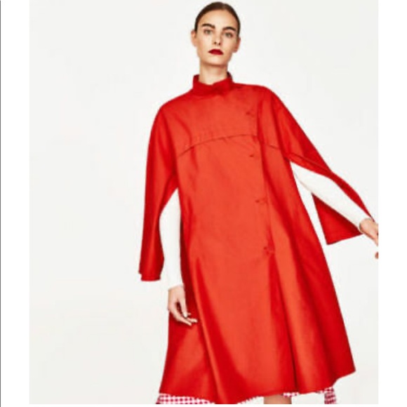 Zara Jackets & Coats Zara Cape Trench Red Light Weight Coat Poshmark